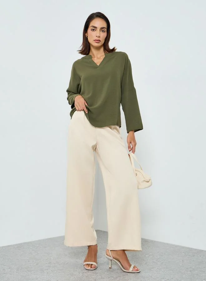 Take Two Women Solid V Neck Long Sleeve Top