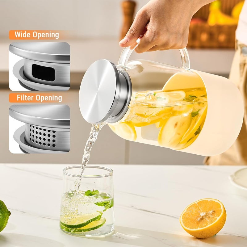 PARACITY Water Jug Water Pitcher with Silicone Base 61oz/ 1.8L, Hot& Cold Glass Pitcher with Lid and Handle, Glass Carafe with Lid for Coffee, Juice, Lemonade and Milk (Off-white base) - Image 4