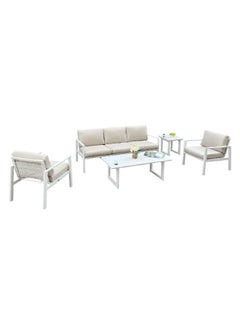 LIVING ACCENTS 5-Piece Contemporary Design Durable Outdoor Seating Set White and Beige 81 x 88 x 198 cm HTR9314-S3  - Image 1
