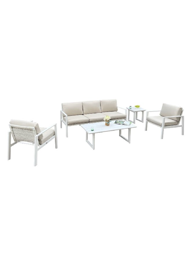 LIVING ACCENTS 5-Piece Contemporary Design Durable Outdoor Seating Set White and Beige 81 x 88 x 198 cm HTR9314-S3 - Image 1