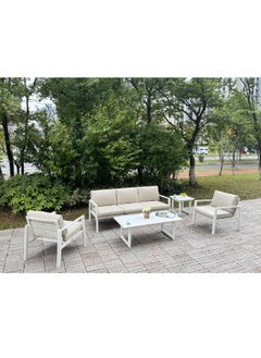 LIVING ACCENTS 5-Piece Contemporary Design Durable Outdoor Seating Set White and Beige 81 x 88 x 198 cm HTR9314-S3  - Image 2