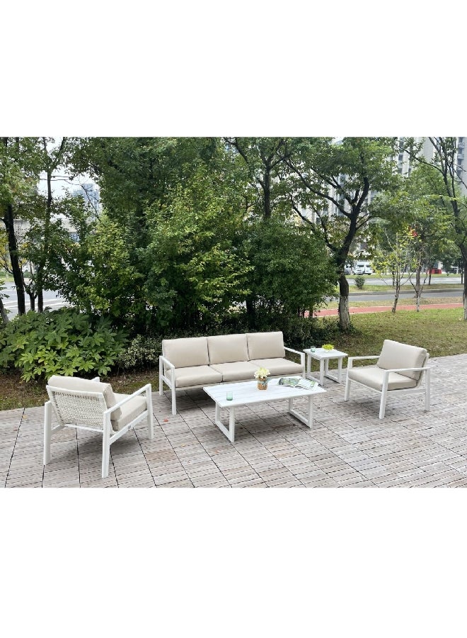 LIVING ACCENTS 5-Piece Contemporary Design Durable Outdoor Seating Set White and Beige 81 x 88 x 198 cm HTR9314-S3 - Image 2