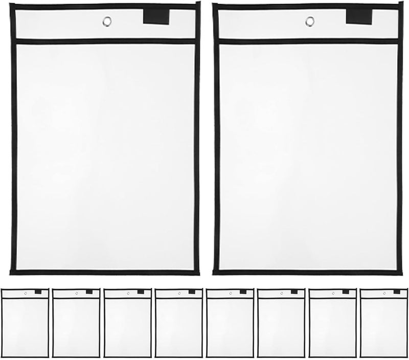 FUOYLOO 10pcs Hanging Dry Erase Pockets, 10x14in Job Ticket Holders, Reusable Erasable Sleeves, Sheet Protectors for Classroom Organization, Preschool Learning - Image 1