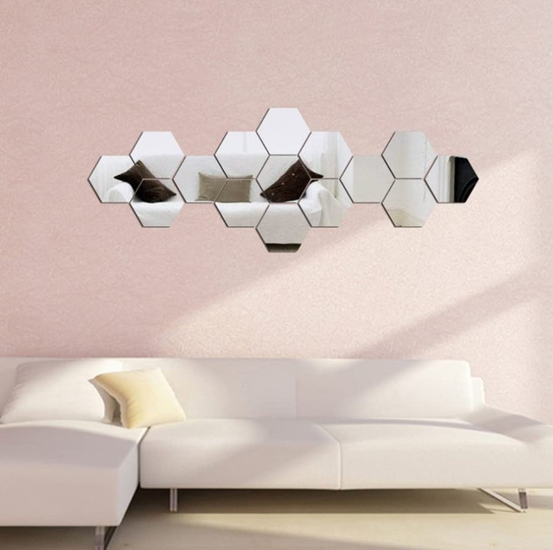WallDaddy Mirror Finish Plastic Sticker Size (12x10) Cm Each Hexagon Pack of 15 for Bedroom, Drawing Room, Kids Room, Walls, Doors, Mirror, Furniture etc - Image 5