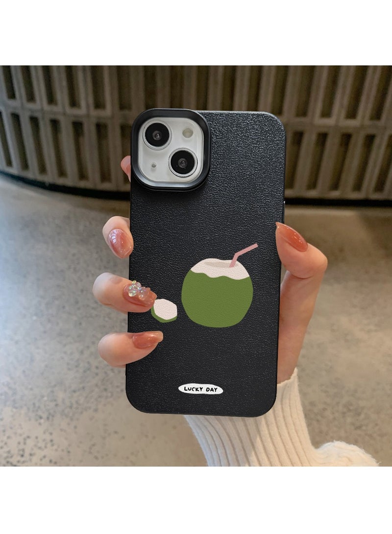 NIBEMINENT Green Coconut Protective TPU Case Cover For iPhone 15 Pro, Black