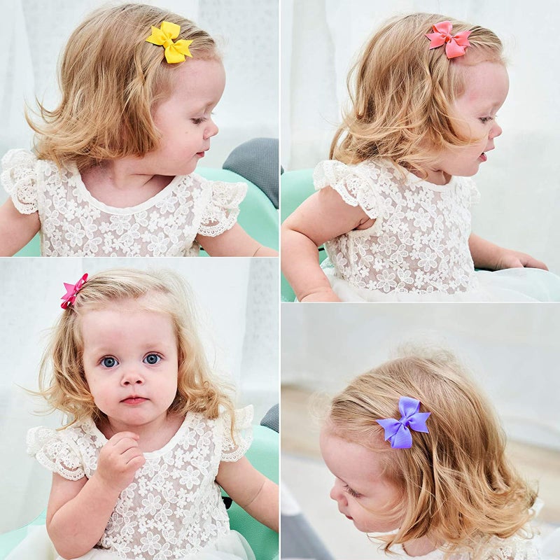 ALinmo 2" Baby Hair Clips Fully Lined Bows Tiny Alligator Clips for Infants and Toddlers in Pairs - Image 3