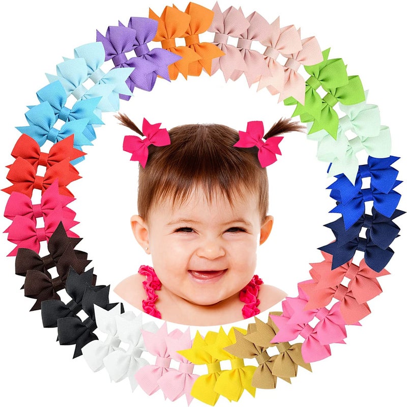ALinmo 2" Baby Hair Clips Fully Lined Bows Tiny Alligator Clips for Infants and Toddlers in Pairs - Image 1
