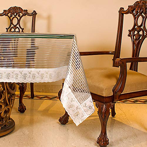 Freelance PVC Transparent Center/Centre Table Cover, Rectangle 60x36 Inch (with White Border Edge Lace) - Clear Plastic Tea Table Protector Sheet/Cloth for Living Room - Product of Meiwa, Japan - Image 1