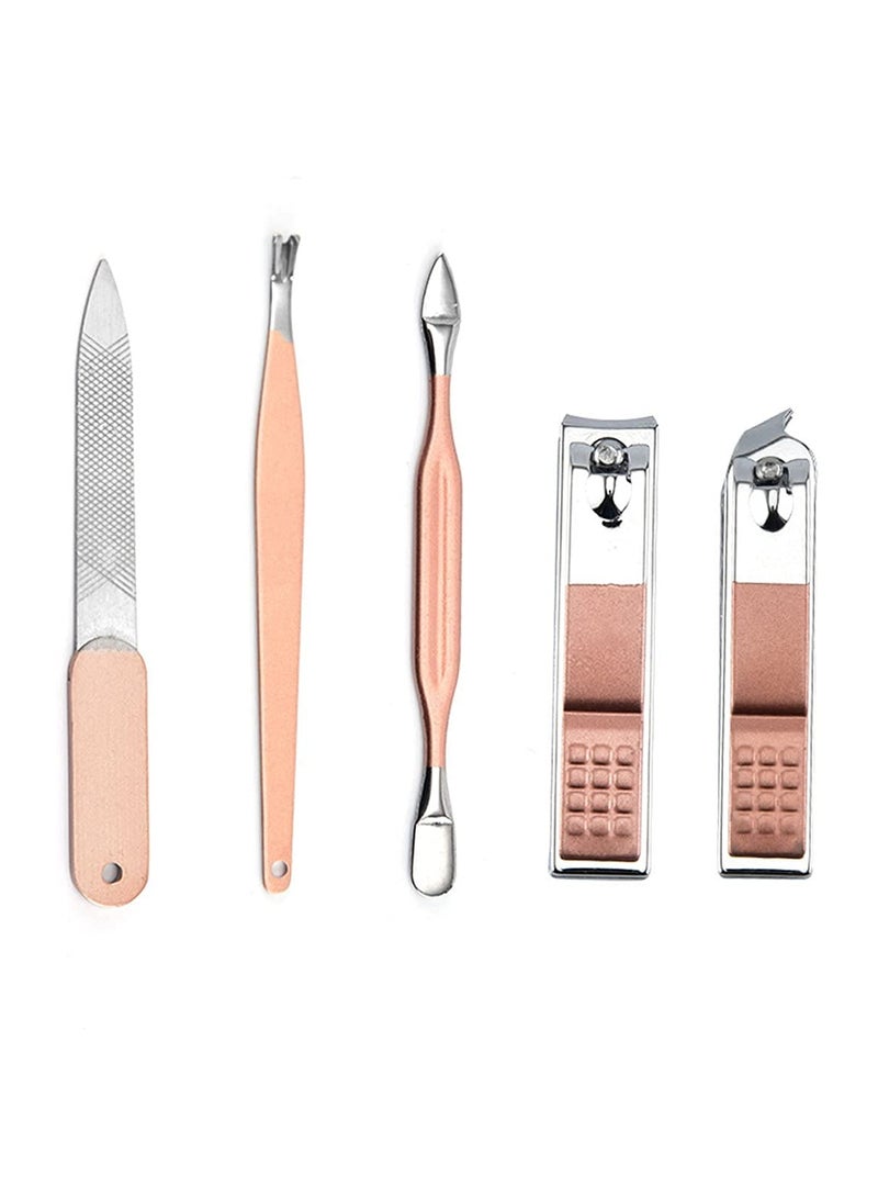 SOLARAE Portable Nail Clipper Set, Nail Clippers and Grooming Tools Set with 9 Tools, Stainless Steel Nail Care Set with Leather Bag for Home Outdoor Travel Beauty Salon (Rose Gold) - Image 2