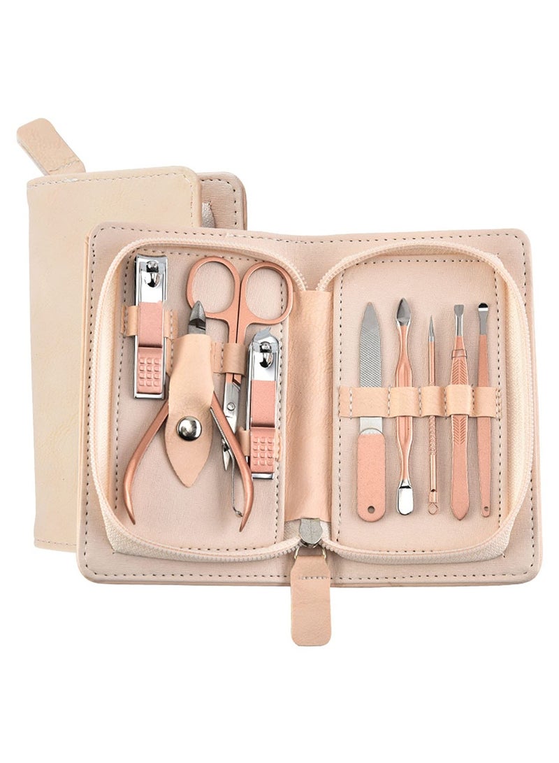 SOLARAE Portable Nail Clipper Set, Nail Clippers and Grooming Tools Set with 9 Tools, Stainless Steel Nail Care Set with Leather Bag for Home Outdoor Travel Beauty Salon (Rose Gold) - Image 1
