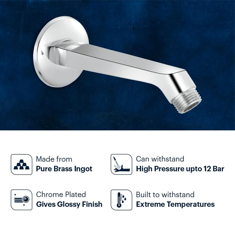 Johnson Bathrooms Johnson Rectangle Shower Arm 6 inches long with wall flange | Brass Material | Anti-Corrosion Shower Holder for Overhead Showers | 2 Year Warranty (S0022C - Chrome) - Image 2