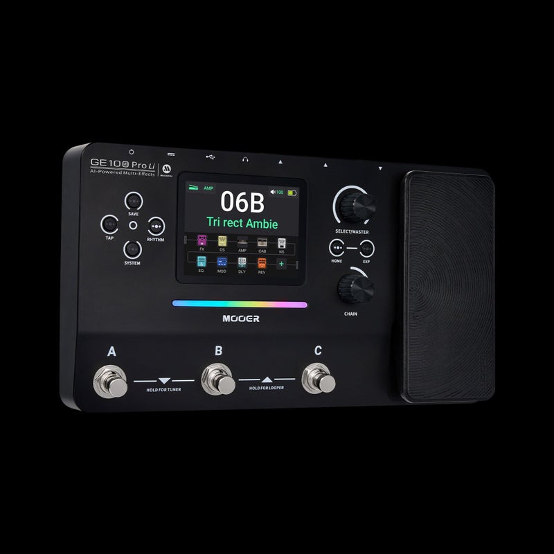 MOOER GE100 Pro Li Black AI Guitar Multi-Effects Processor, Built-in 2000mAh Rechargeable Battery Up to 9H Working Time, 3.5" Color Display, 200+ Effects Models, IR Cabinet Loader, 80S Looper, Bluetooth Audio & APP Control for Electric Guitar Bass Live  Performance - Image 3