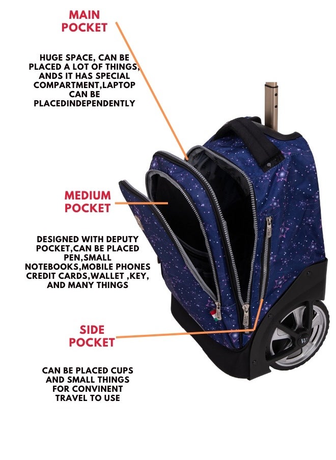 Wires 3 Piece Kids School Trolley Bag laptop compartment Big Wheels With Lunch bag & Pencil Case  - Image 3