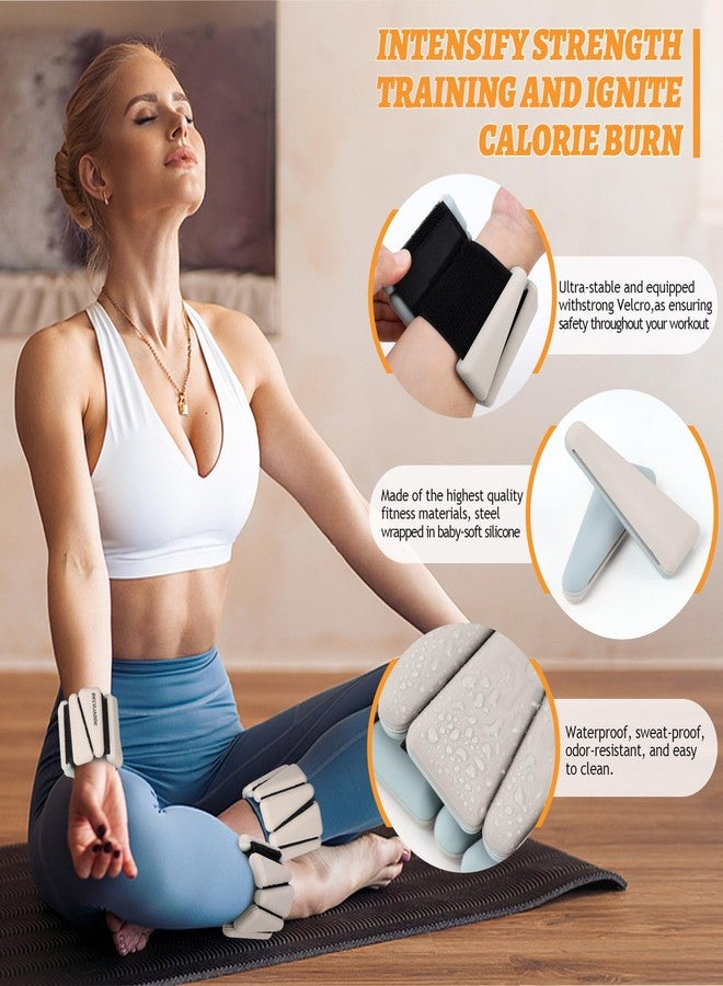 BECOJADDE Wrist Ankle Weights Adjustable Training Intensity for Strength Training Walking Running Yoga Pilates Jogging for Women Men Set of 2 (1lb Each), A-Beige - Image 3