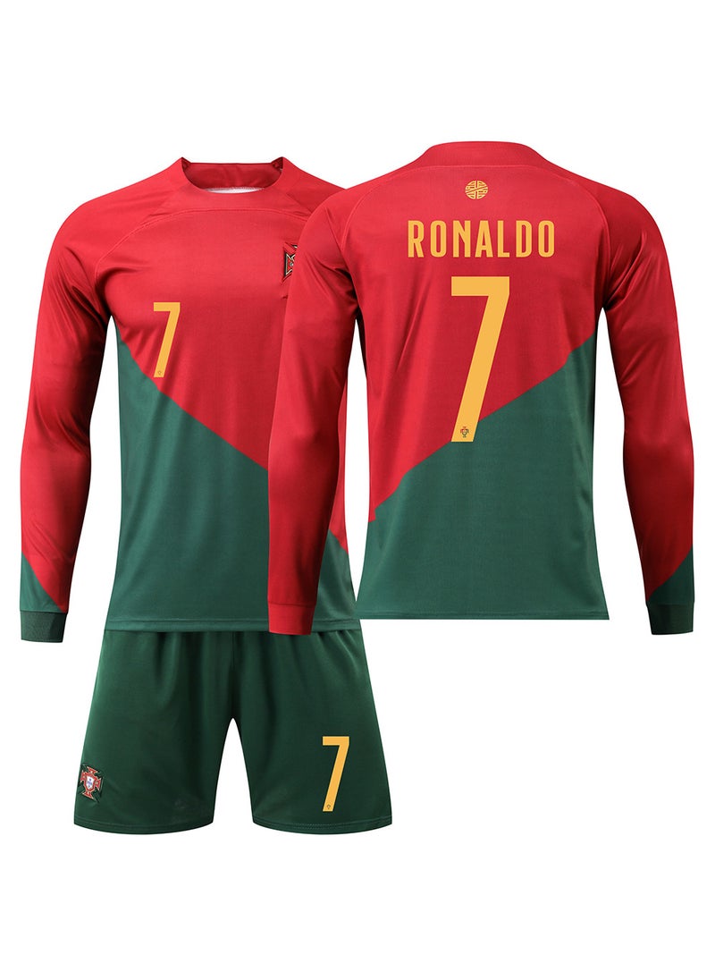 Generic Portugal World Cup Long Sleeve Soccer Kit #7 Ronaldo #8 Bruno Child No socks 7 