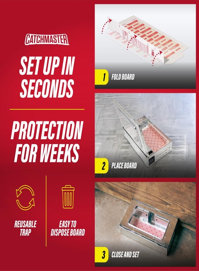 Catchmaster Multi-Catch Mouse Trap - 3 Count, Ready to Use Indoors & Outdoors. Glue Adhesive Sticky Board Metal Long-Lasting Reusable Simple Humane Non-Toxic Pet-Safe Child-Safe - Image 3