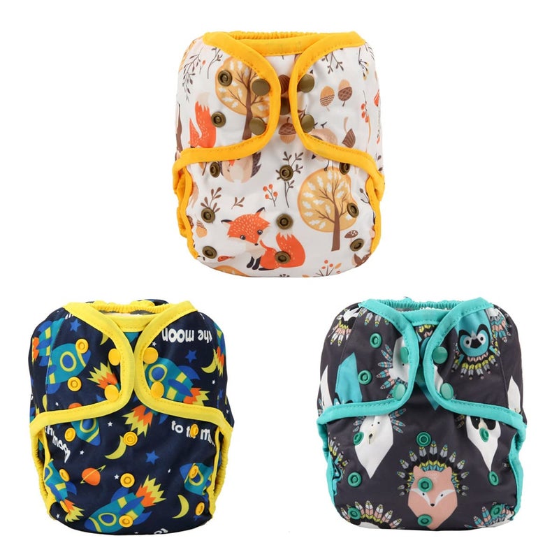Sigzagor 3 Baby Diaper Covers Nappies One Size 10lbs to 36lbs for Boys (Yellow Deers) - Image 1