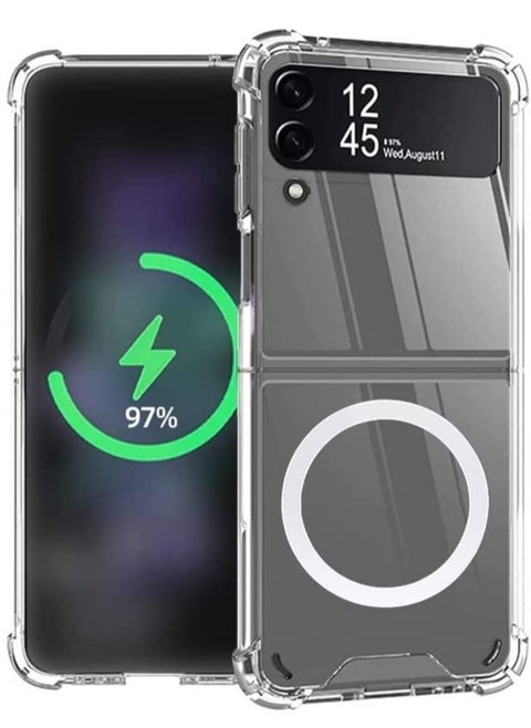 Samsung Galaxy Z Flip 4 Magsafe Clear Case, With Magnetic and Support Wireless Charger, Transparent Shockproof and Drop-Proof Hard PC Phone Cover for Galaxy Z Flip 4