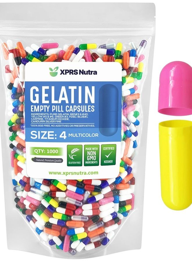 XPRS Nutra Size 4 Empty Capsules - 1000 Count Small Empty Gelatin Capsules - Empty Pill Capsules - DIY Capsule Filling - Bovine Pill Capsules Empty Gel Caps (Multi Color) - Image 1