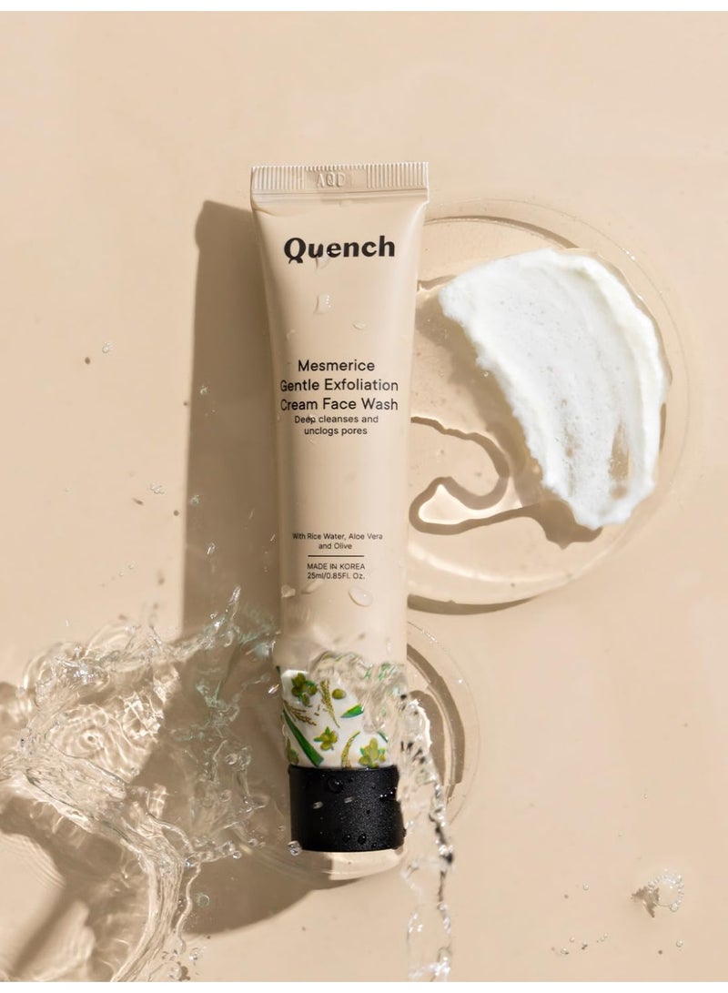 كوينش غسول الوجه بكريم التقشير اللطيف بماء الأرز، غسول الوجه الكوري للبشرة المتوهجة، يفتح ويرطب البشرة بالصبار وفيتامين E، صنع في كوريا (25 مل) - Image 3