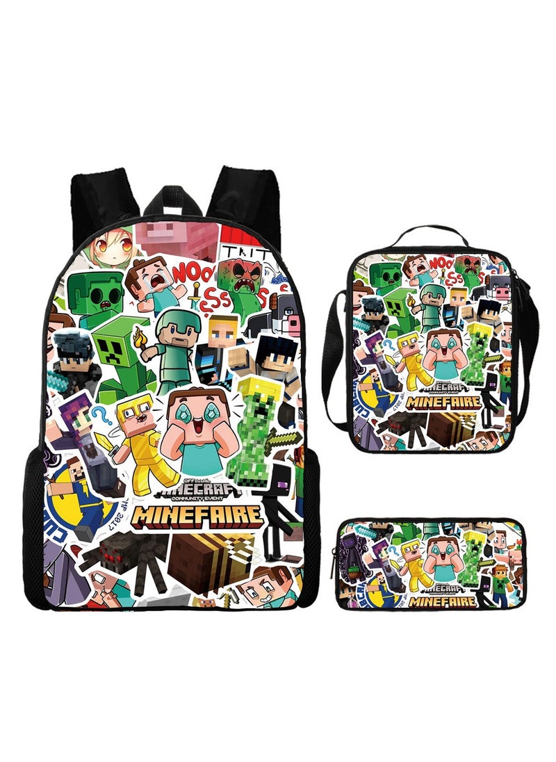 MINECRAFT My World Cartoon Student Backpack Three-piece Set 29*42*16cm 