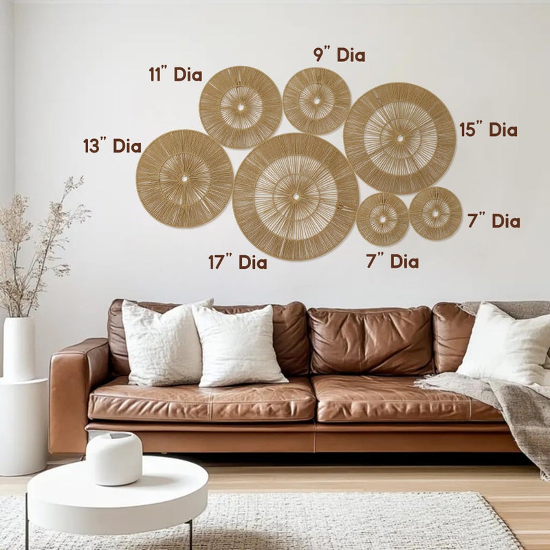 Mokof 7 Pack Boho Wall Decor Round Baskets Set (Small 7" to Largest 17") - Handwoven Large Wall Hanging Art for Bedroom, Living Room, Home Office - Image 4