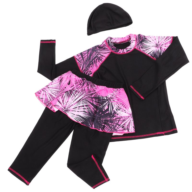 Muslim Girls Swimsuit Traditional Modest Swim Pants Kit Swimming Beachwear for Teen Girls (150cm, Black) - Image 1