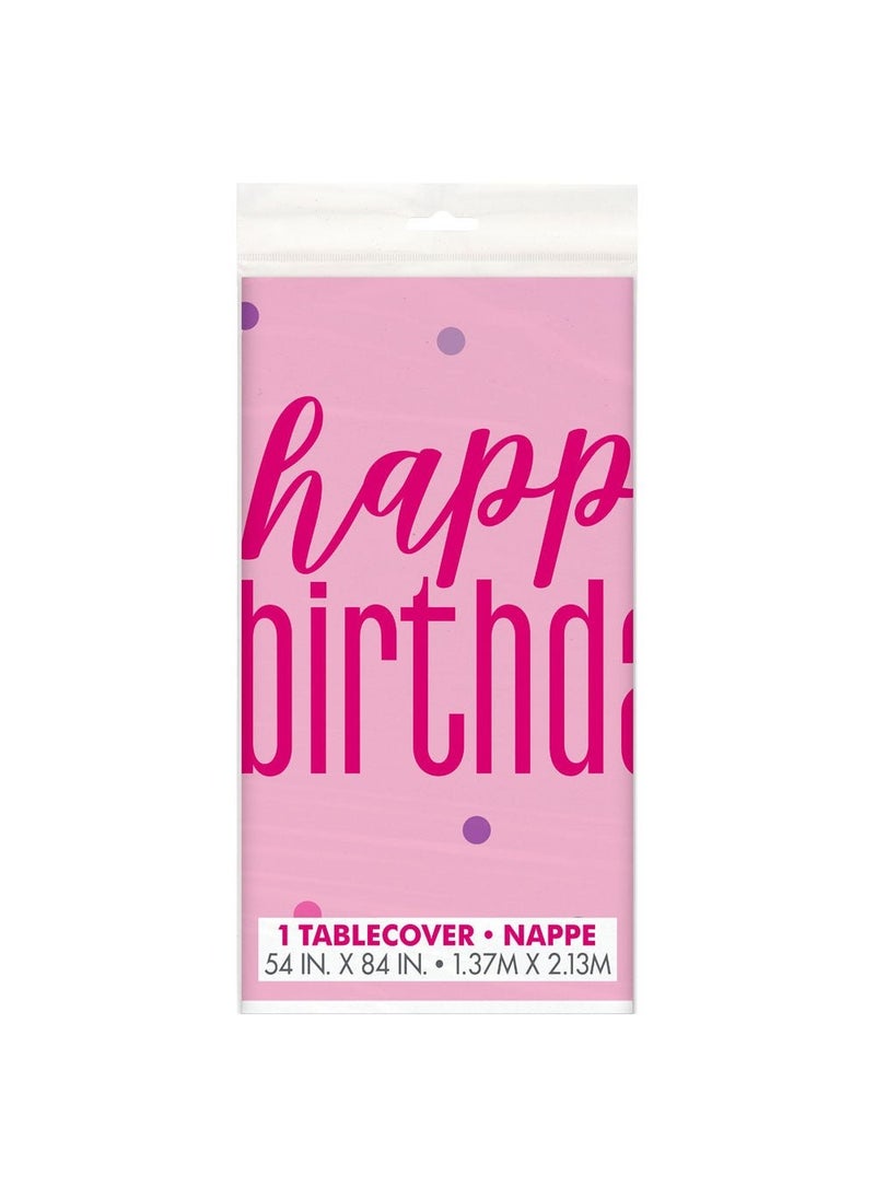 يونيك مفرش طاولة بلاستيكي لعيد ميلاد سعيد، وردي، 137×213 سم - Image 1