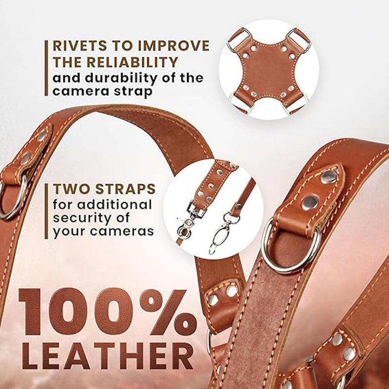 coku Dual Camera Leather Strap Adjustable DSLR/SLR Camera Strap Dual Shoulder Camera Harness Accessories for Two Cameras Multi Camera Gear for Photographers |Quick Release, Universal Fit - Image 3