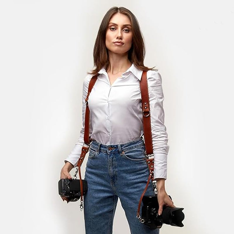coku Dual Camera Leather Strap Adjustable DSLR/SLR Camera Strap Dual Shoulder Camera Harness Accessories for Two Cameras Multi Camera Gear for Photographers |Quick Release, Universal Fit - Image 5
