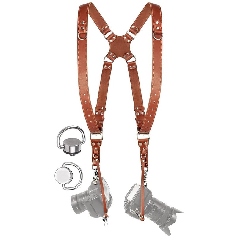coku Dual Camera Leather Strap Adjustable DSLR/SLR Camera Strap Dual Shoulder Camera Harness Accessories for Two Cameras Multi Camera Gear for Photographers |Quick Release, Universal Fit - Image 1