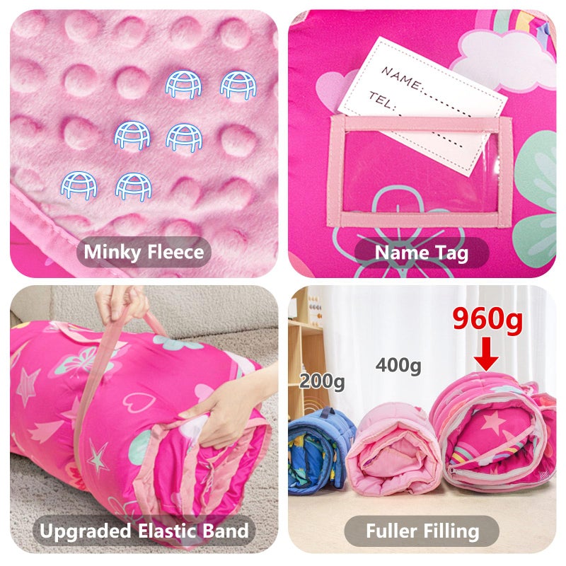 Primlect Toddler Nap Mat Extra Large Thickened 55''x35'', Soft Sleeping Bag with Detachable Minky Blanket and Pillow, Portable for Daycare, Preschool, Kindergarten, Travel, Girls (Rainbow Butterfly) - Image 5