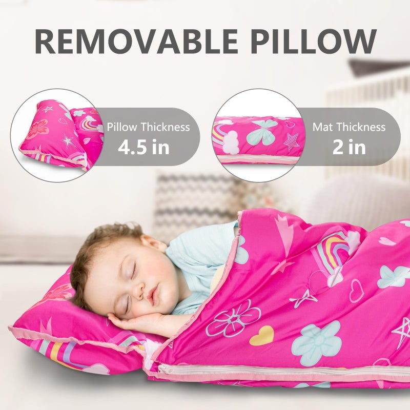 Primlect Toddler Nap Mat Extra Large Thickened 55''x35'', Soft Sleeping Bag with Detachable Minky Blanket and Pillow, Portable for Daycare, Preschool, Kindergarten, Travel, Girls (Rainbow Butterfly) - Image 4
