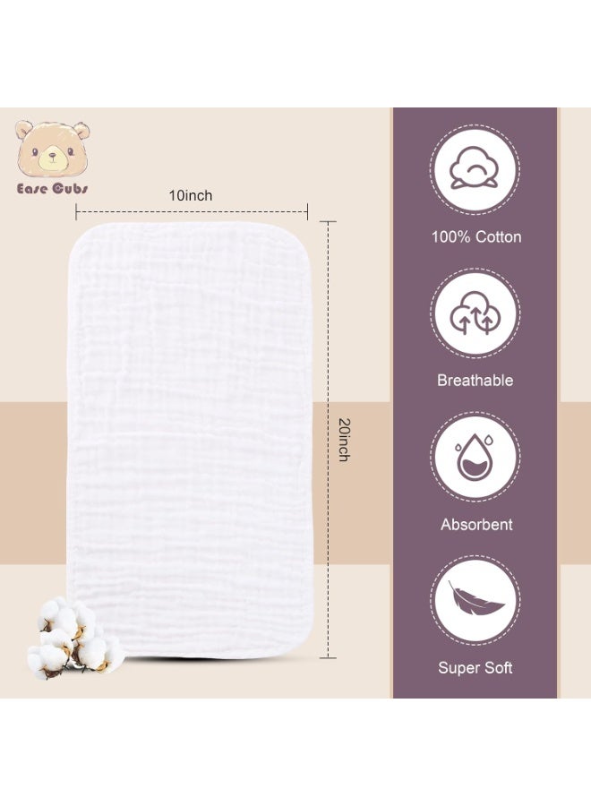 Ease Cubs Muslin Burp Cloths Large 100% Cotton Hand Washcloths for Boys & Girls, Baby Essentials Extra Absorbent and Soft Burping Rags for Newborn Registry (White, 12-Pack, 20" X10") - Image 3