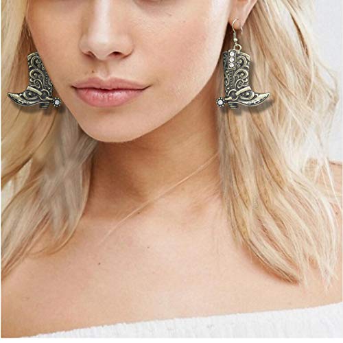 RechicGu Vintage Golden Color Western West Cowgirl Texas Boots Spur Dangle Drop Earrings Rodeo Boho Fancy Dress Costume - Image 4