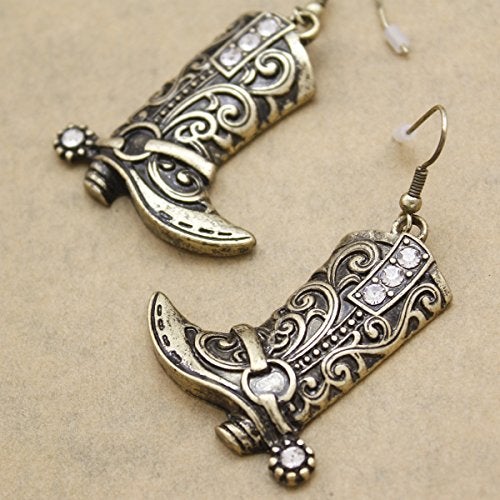 RechicGu Vintage Golden Color Western West Cowgirl Texas Boots Spur Dangle Drop Earrings Rodeo Boho Fancy Dress Costume - Image 3