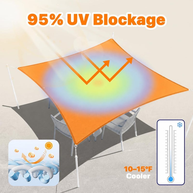ColourTree 9.5' x 9.5' Orange Square Waterproof Sun Shade Sail Canopy Awning Shelter Fabric, 95% UV Blockage UV & Water Resistant, Outdoor Patio Garden Carport (We Make Custom Size) - Image 2