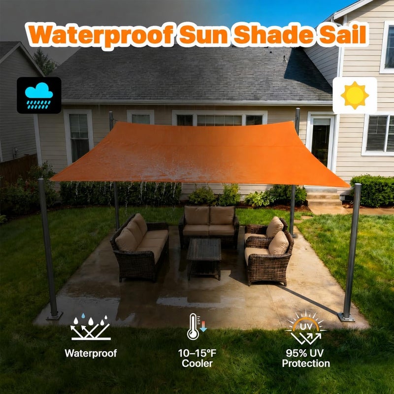 ColourTree 9.5' x 9.5' Orange Square Waterproof Sun Shade Sail Canopy Awning Shelter Fabric, 95% UV Blockage UV & Water Resistant, Outdoor Patio Garden Carport (We Make Custom Size) - Image 3