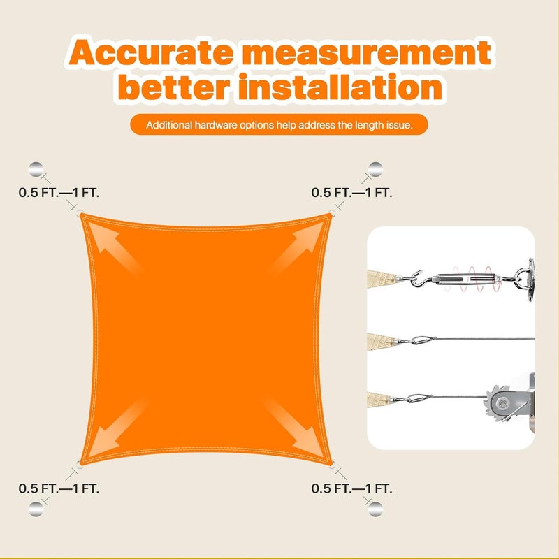ColourTree 9.5' x 9.5' Orange Square Waterproof Sun Shade Sail Canopy Awning Shelter Fabric, 95% UV Blockage UV & Water Resistant, Outdoor Patio Garden Carport (We Make Custom Size) - Image 5