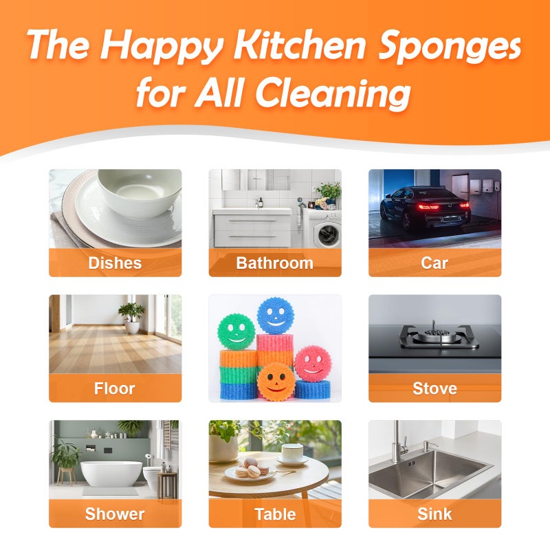 Treeroot 12 Colorful Smile Scrub Sponges, Temperature Controlled Dish Sponge, Bulk Kitchen Sponges for Cleaning, Multi Functional Cleaning Sponge for Kitchen, Bathroom, Floor - Image 5
