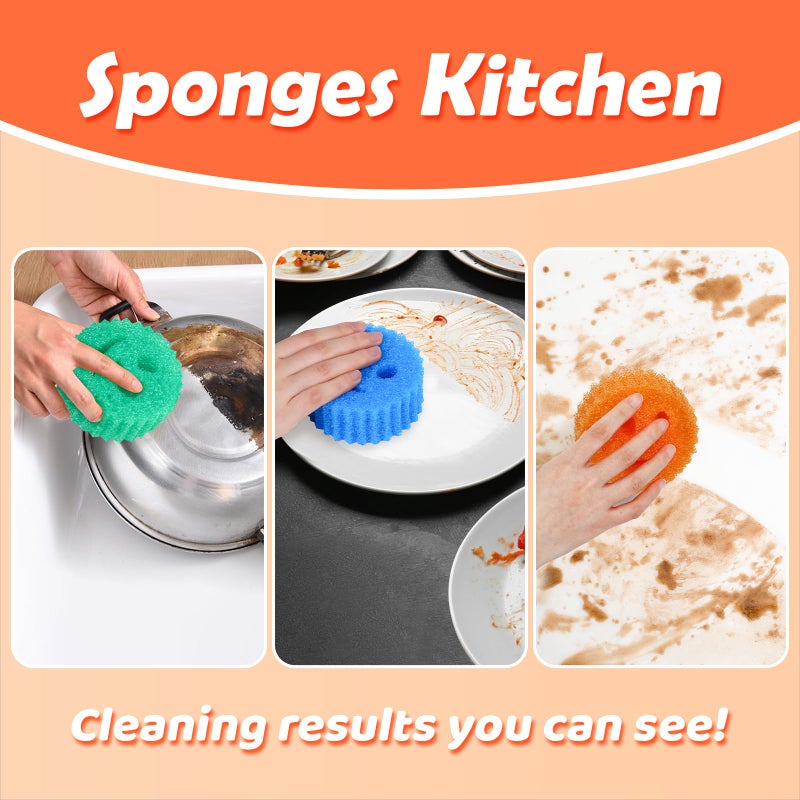Treeroot 12 Colorful Smile Scrub Sponges, Temperature Controlled Dish Sponge, Bulk Kitchen Sponges for Cleaning, Multi Functional Cleaning Sponge for Kitchen, Bathroom, Floor - Image 3