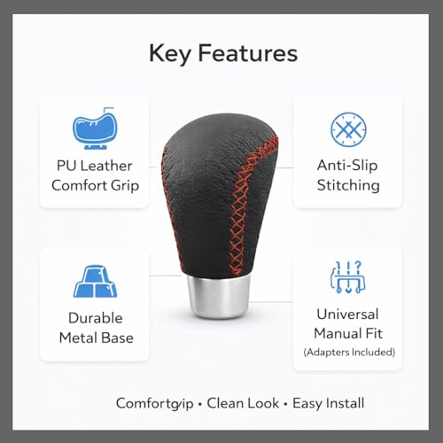 YOURKARTS.COM Leather & Chrome Gear Shift Knob 5-Speed Manual Transmission Gear Knob with Universal Fit & Installation Kit (Black MOMO Style) | car Accessories 2025 - Image 5