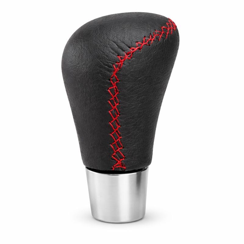 YOURKARTS.COM Leather & Chrome Gear Shift Knob 5-Speed Manual Transmission Gear Knob with Universal Fit & Installation Kit (Black MOMO Style) | car Accessories 2025 - Image 1