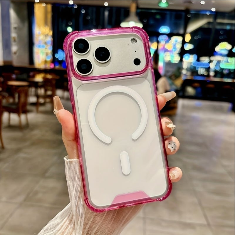 Universal Black Shockproof Transparent Phone Case With Magnetic Wireless Charging Back Cover Compatible With iPhone 15 Pro Max - Image 2