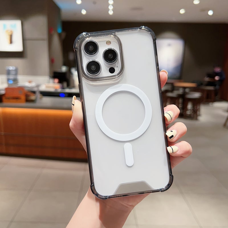 Universal Black Shockproof Transparent Phone Case With Magnetic Wireless Charging Back Cover Compatible With iPhone 15 Pro Max - Image 5