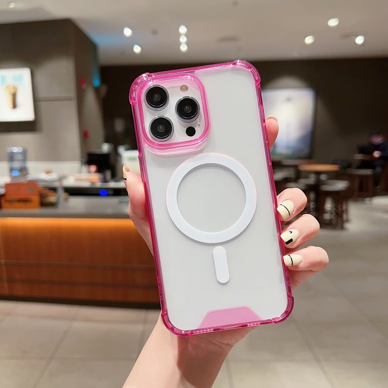 Universal Black Shockproof Transparent Phone Case With Magnetic Wireless Charging Back Cover Compatible With iPhone 15 Pro Max - Image 4