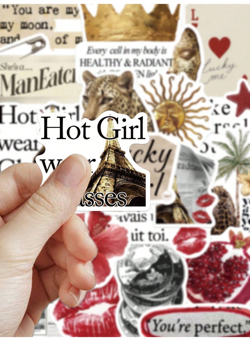 50PCS Y2K Golden & Red Lucky Girl Stickers – Waterproof PVC Fashion Cartoon Decals, Trendy DIY Decorative Stickers for Scrapbook, Journal, Laptop, Phone Case, Luggage, Guitar, Cup & Creative Collage - Image 4