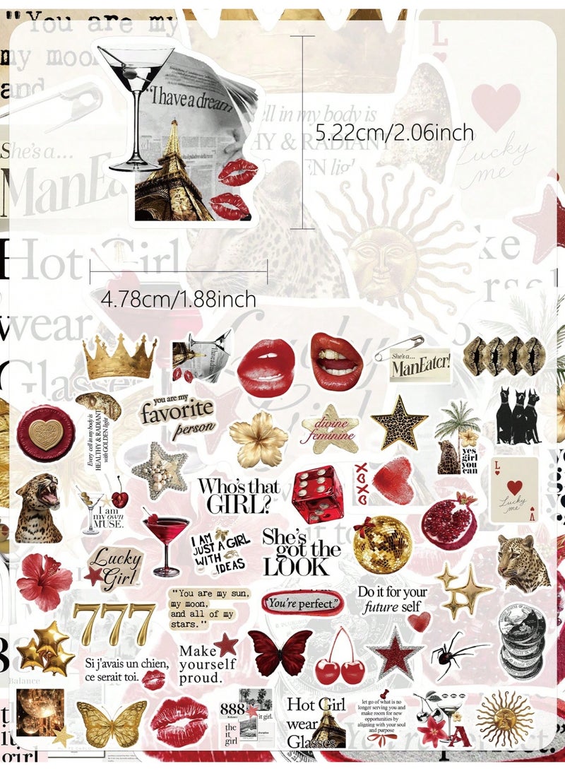 50PCS Y2K Golden & Red Lucky Girl Stickers – Waterproof PVC Fashion Cartoon Decals, Trendy DIY Decorative Stickers for Scrapbook, Journal, Laptop, Phone Case, Luggage, Guitar, Cup & Creative Collage - Image 3