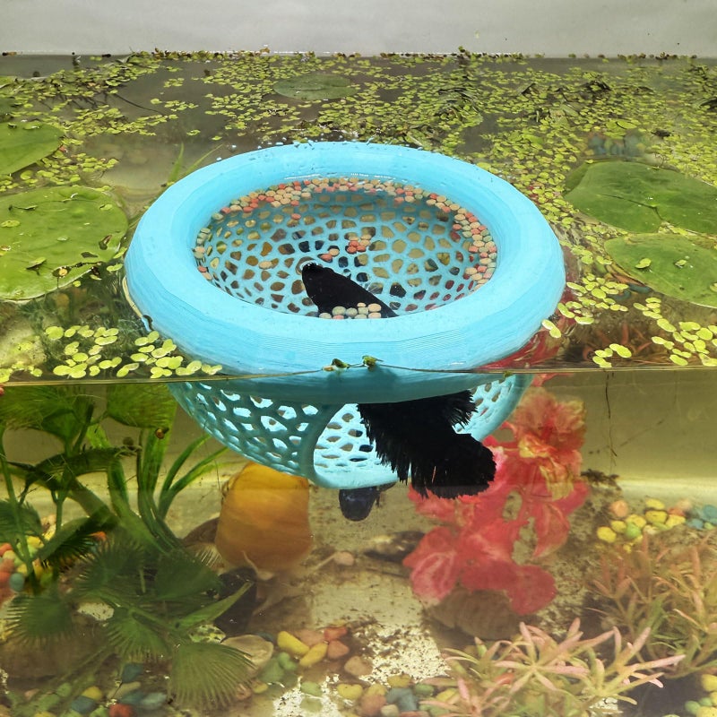HOZOE Aquarium Floating Betta Fish Skins, Betta or Shrimp Feeder, Cave and Hammock, Small Fish Feeding Rings, Aquarium Hiding Feeding Decorative Accessories (Cyan) - Image 1