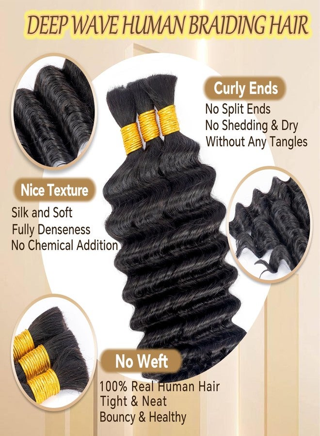 Eumos Human Braiding Hair for Boho Braids 3 Bundles 120g 20Inch Deep Wave Human Hair Braiding Hair 12A Brazilian Virgin No Weft Hair Extensions for Bohemian Knotless Braids Bulk Human Hair for Braiding - Image 2